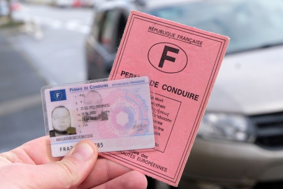 Person applying online for a French driving license with French flag in background